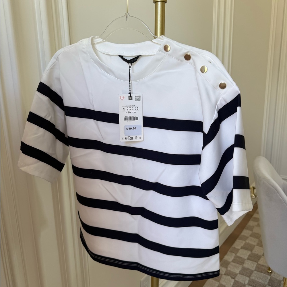 Zara Black and White Striped Top